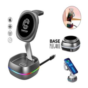 CARGADOR INALÁMBRICO DE CARGA RÁPIDA 3 EN 1 CON LUZ UFO A3058 Mod. 02-A3058
